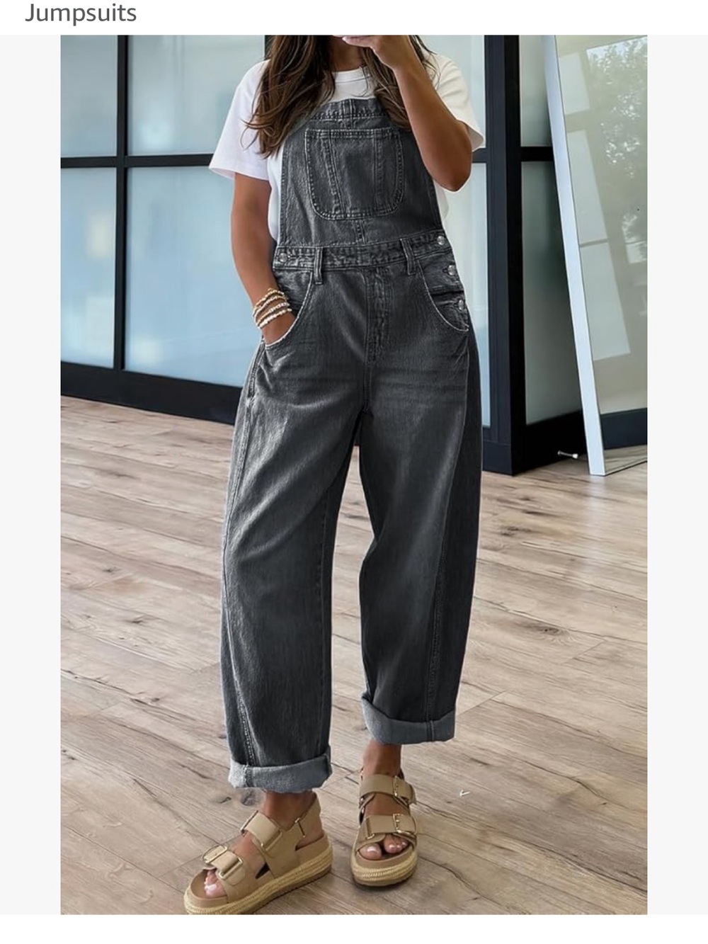 Washed Black Denim Overalls - Women Jeans Jumpsuit Size Large